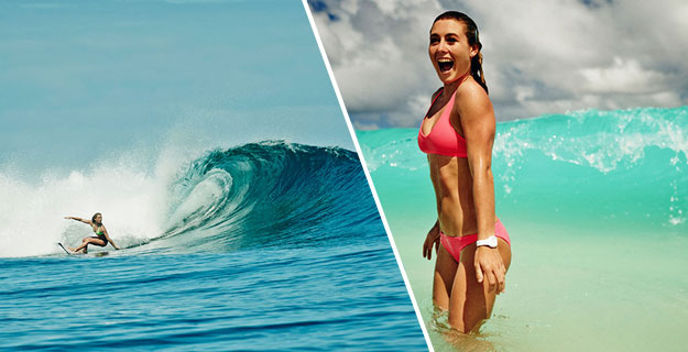 Nikki Van Dijk. Smile for the barrel/camera. Photo: Courtesy of Rip Curl