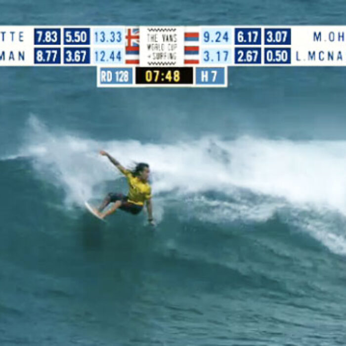 The Vans World Cup of Surfing got off on the right foot this morning at Sunset Beach, with the first round of competition hitting the waves at 8am. Wave face heights are around 8 feet, with occasionally bigger sets.
