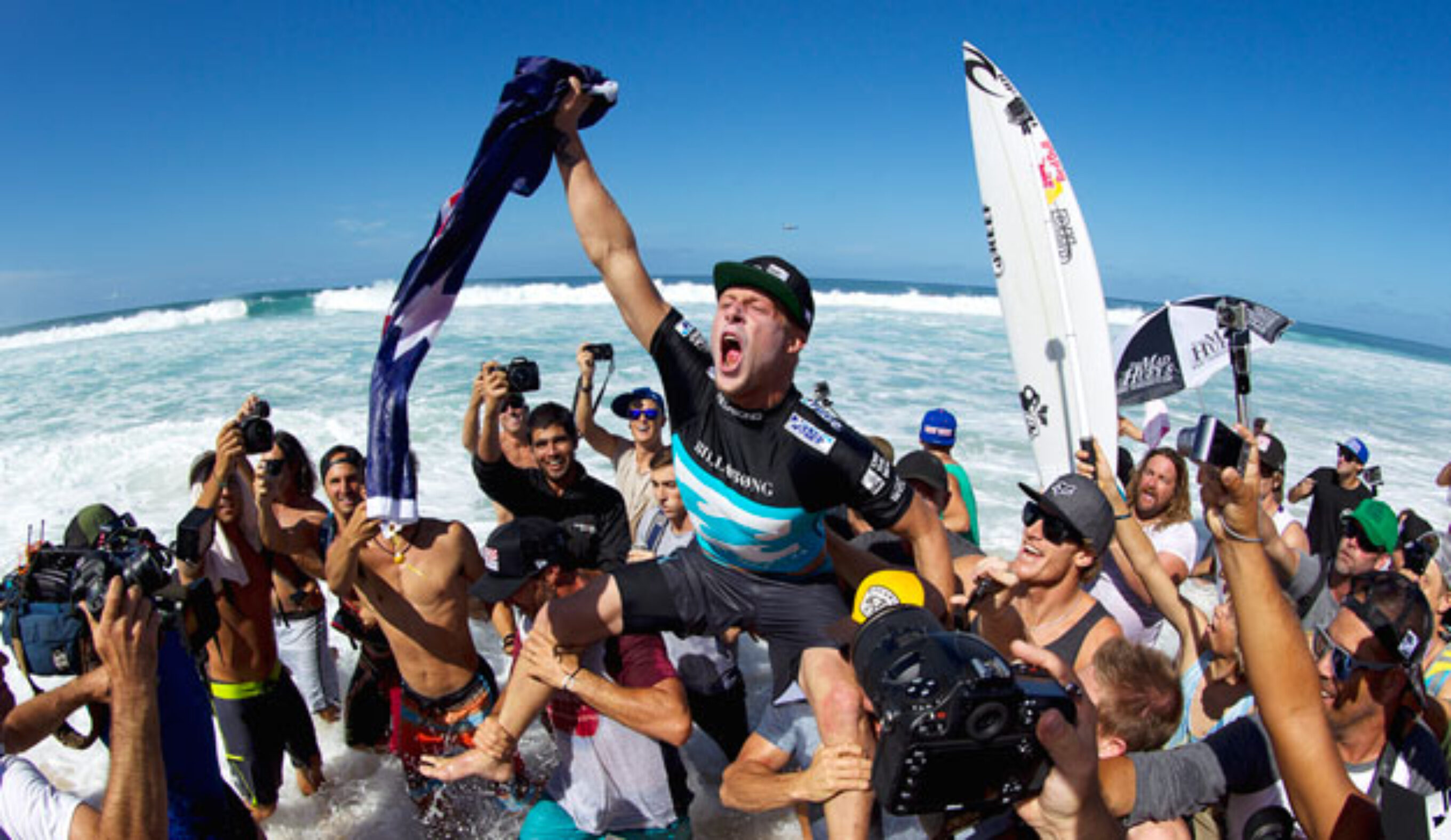 Fanning celebrates his newest world title. Photo: Matt Dunbar