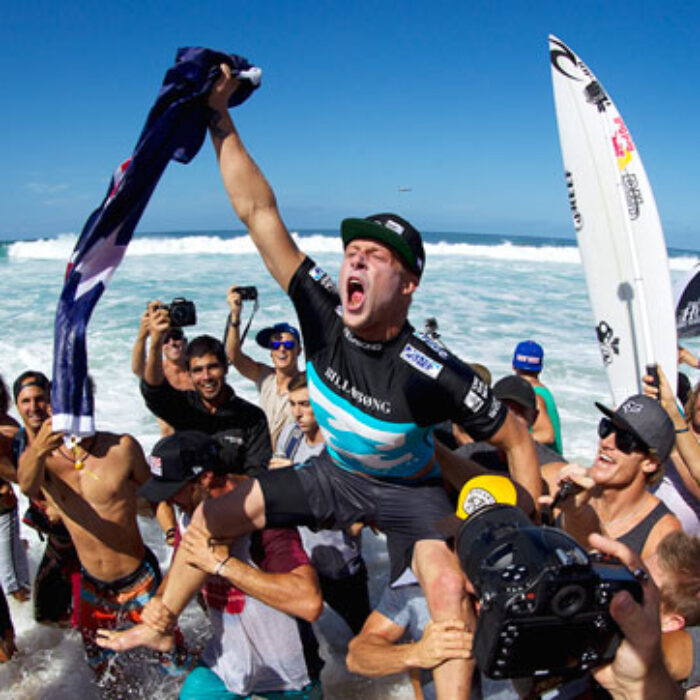 Fanning celebrates his newest world title. Photo: Matt Dunbar