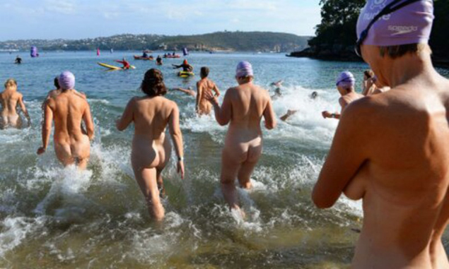 Strip. Then swim. Photo: Twitter