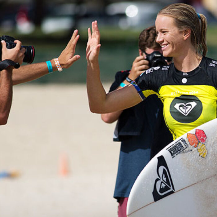 Bianca Buitendag high-fives a photographer that's now allowed to do what he wants with that photo. Photo Matt Dunbar