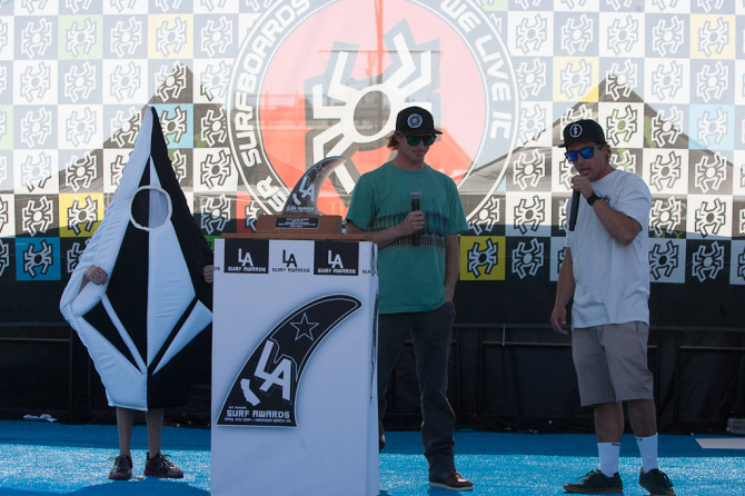 Alex Gray accepts his Breakout Surfer of the Year award. PHOTO: B3RKY