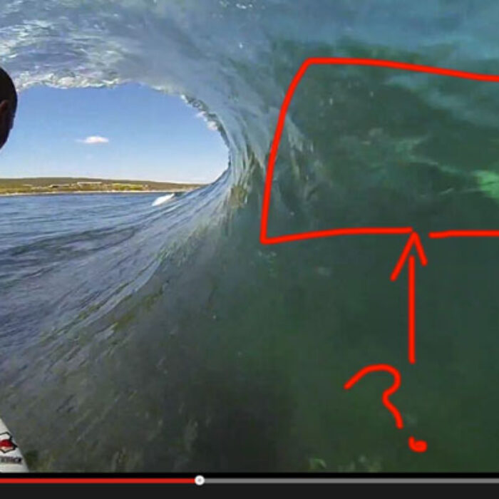 A few days ago at The Box in Western Australia, Kelly Slater got this GoPro footage of himself for the GoPro Challenge Margaret River. At around the 17-second mark, a mysterious creature shows up in the wave.