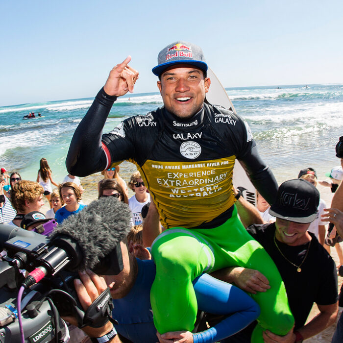 The Drug Aware Margaret River Pro was an event full of shiny newness. To begin with, this was the first year it was a World Tour event. Then part of the contest was run at The Box. And then, to top it all off, a man who has never won an ASP event held up the trophy. Photo: Kirstin/ASP