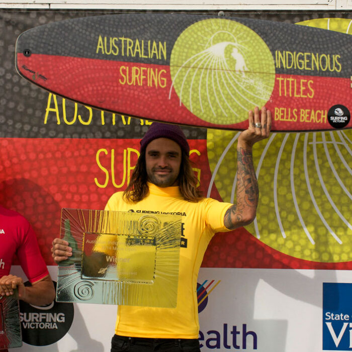 Otis Carey's got a new trophy under his belt. He took home the win at the Australian Indigenous Surfing Championship at Bells Beach this week.