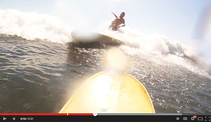 This is not what you want to see when you're paddling out. But if you do, there are about a million ways to avoid it, none of which this guy does. "It's on film, he tried to kill me!"