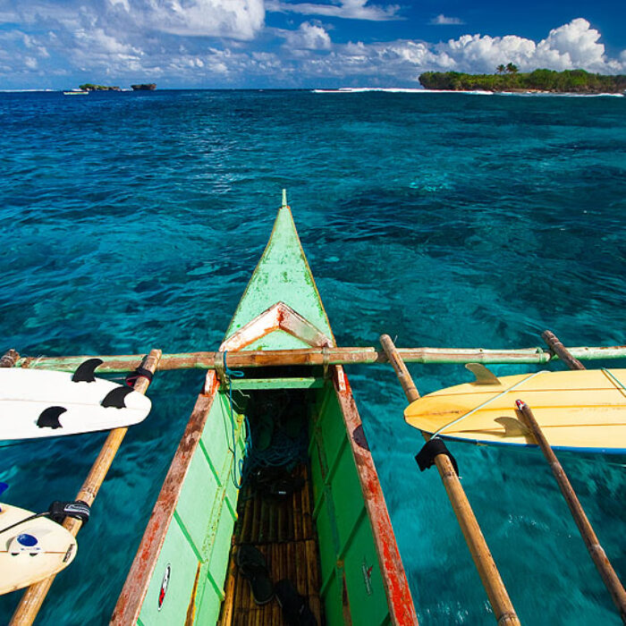 The bamboo outriggers on a Filipino 'bangka' boat may have been designed for stability, but they're also pretty handy for carrying surf boards around a place like Siargao.
