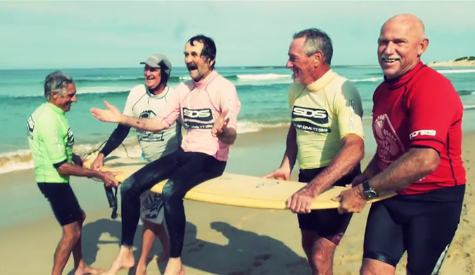 A very stoked Magoo gets "chaired" up the beach by fellow competitors. Screenshot: Dean Saffron