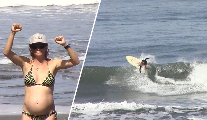 I use my knees to sink the board and stick my butt in the air to take the pressure off my belly while paddling. It's not pretty, or very efficient, but it gets me out there and into waves.