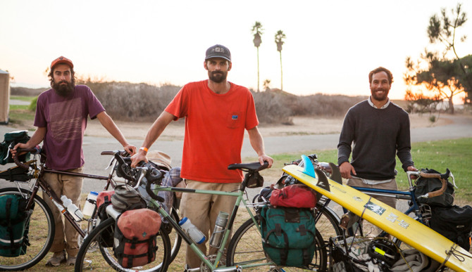 Dan Malloy (C) with friends and fellow travelers Kellen Keene (L) and Kanoa Zimmerman (R). Photo: Patagonia