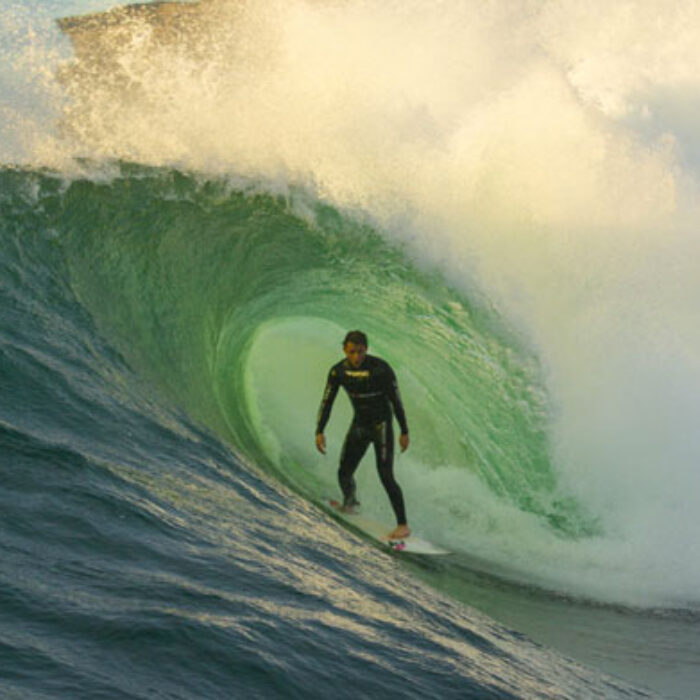 Jesse Pollock stands tall on a very average Ours wave. Photo: Red Bull