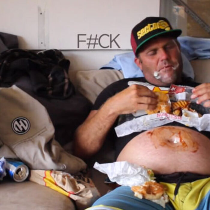 Nothing like Carl's Jr. and Bud Light to kick off a session. And once Ricky kicks it off, he's still the same old Ricky, pitted to the gills.