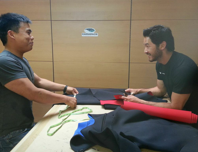 Alex Wang (L) and Andrew Park (R) of Carapace Wetsuits