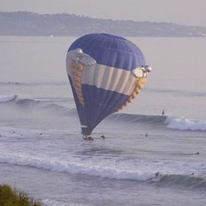 After a sunset proposal, a couple in a hot air balloon drifted into the ocean. Photo: NBC/Jenny Parsons.