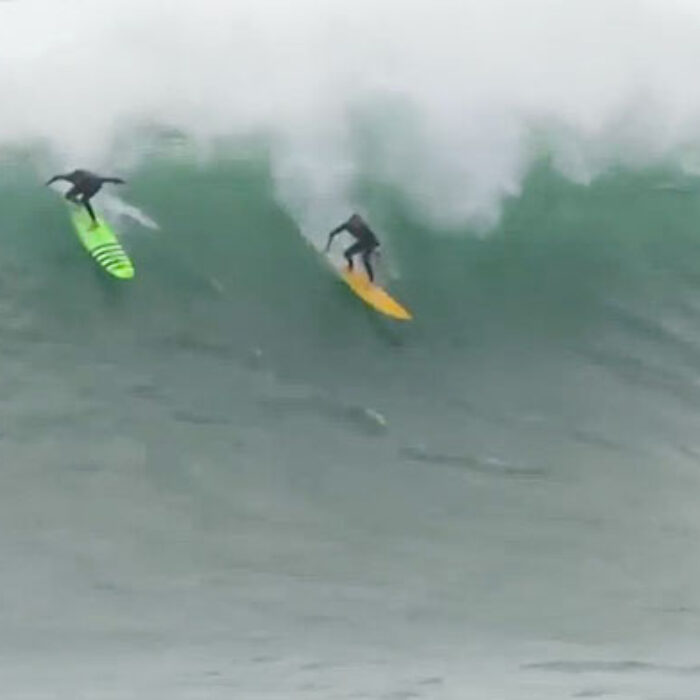 John John Florence Peter Mel, and Strider Wasilewski scrounged up a few big wave boards and paddled into a few wild and wooly monsters for a lay day evening session.
