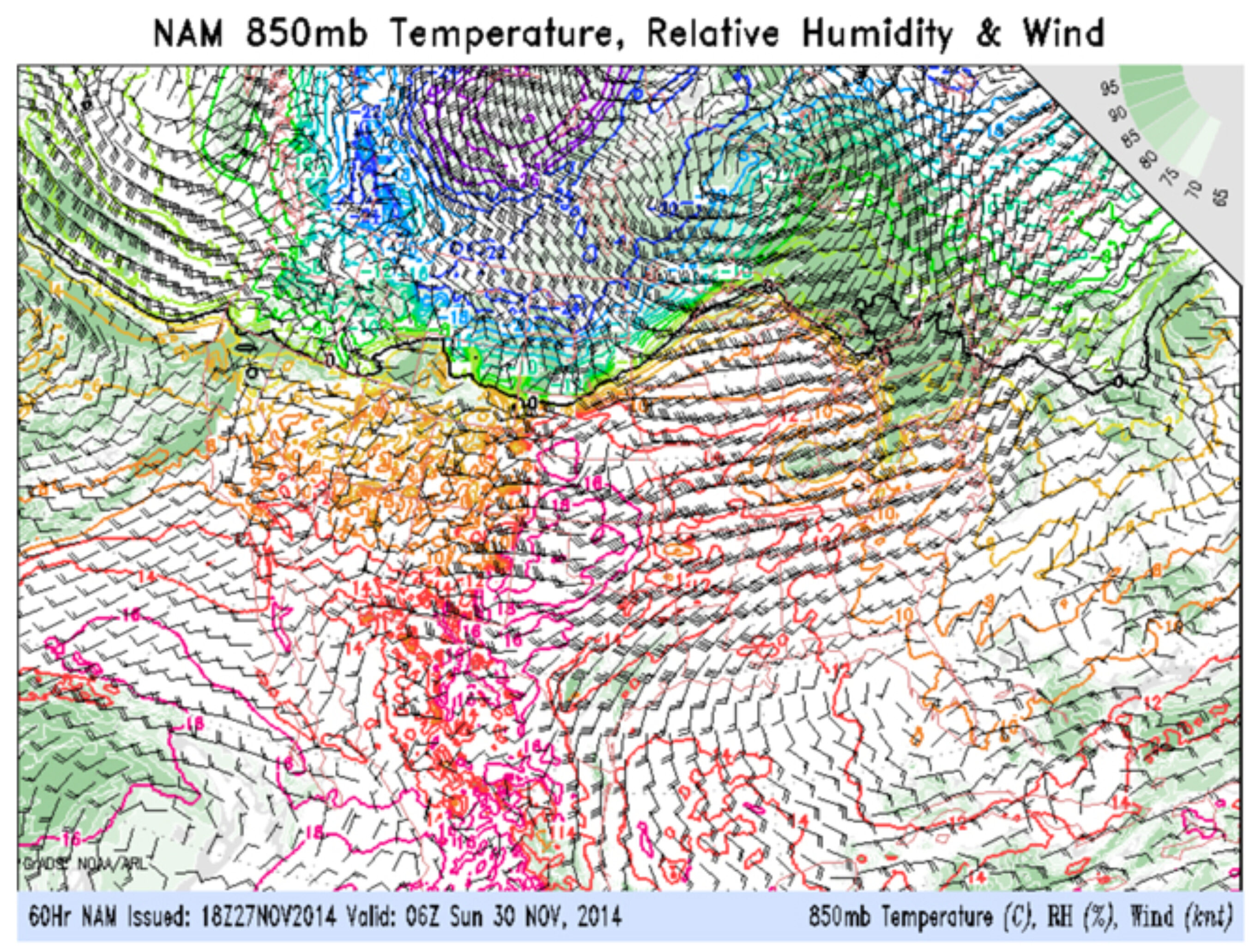 Screenshot of an animated temperature, humidity, and wind model. Image: Air Resources Library
