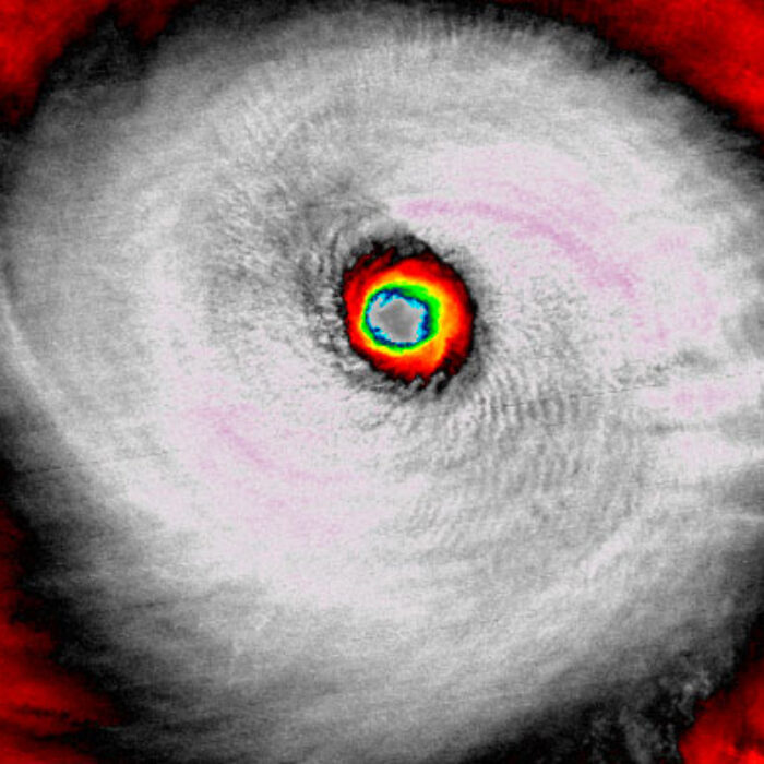 Super Typhoon Nuri's eye on infrared satellite. Image: (NOAA/NASA and RAMMB/CIRA)