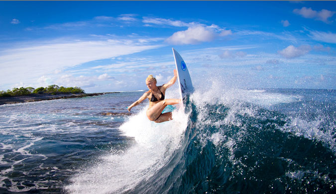 Though she travelled to Tahiti to work on her barrel riding, Tati managed to bang off a few turns.