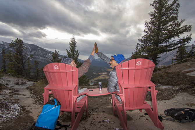 The team celebrating in Banff with some VT Heady Toppers. Photo: Tyler Wilkinson-Ray