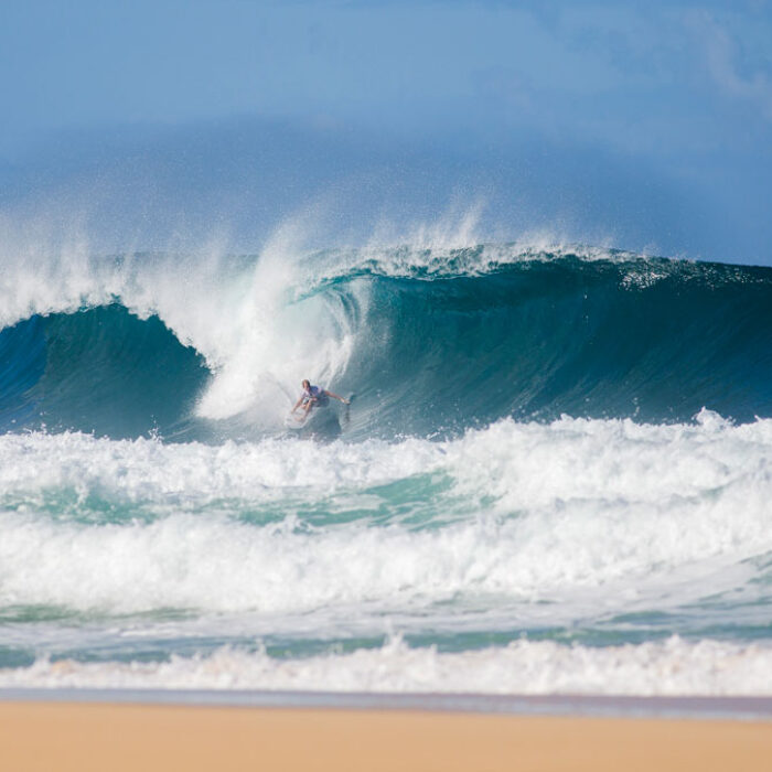 When the morning horn blew, conditions at Pipeline were nearly flawless: double overhead, no wind, and perfectly a-framing barrels folding over the reef at Backdoor and Pipeline.