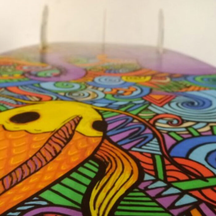 Surfboard are a blank canvas of endless opportunities. Uni-Posca paint markers.
