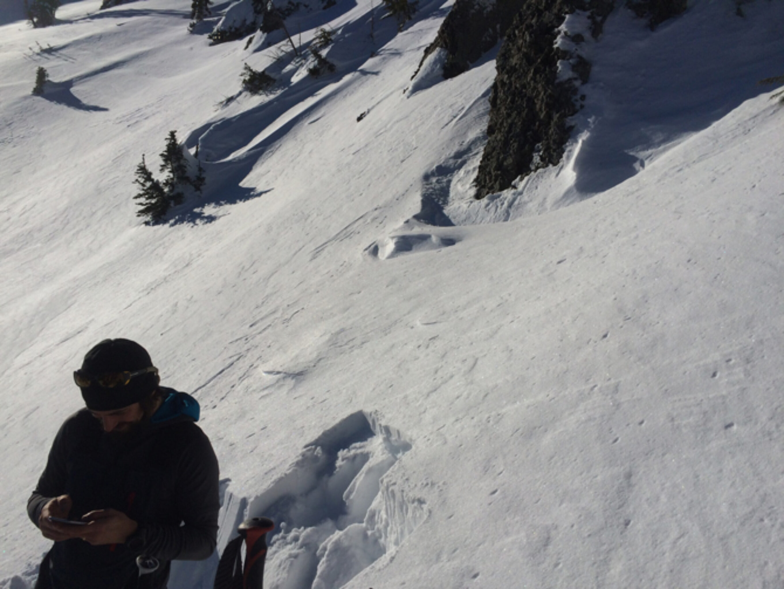 An ECT reveals a 10 centimeter wind slab on top of near-surface facets that collapsed easily with significant propagation — a poor sign for this slope we were hoping to ski. Photo: Courtesy of Ian Bolliger