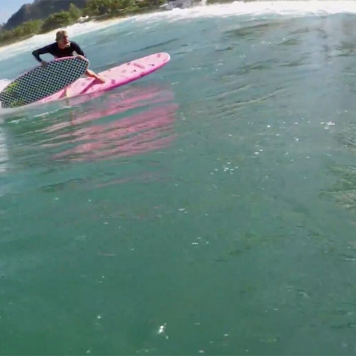 JOB double pink soft top board transfer at pipeline.