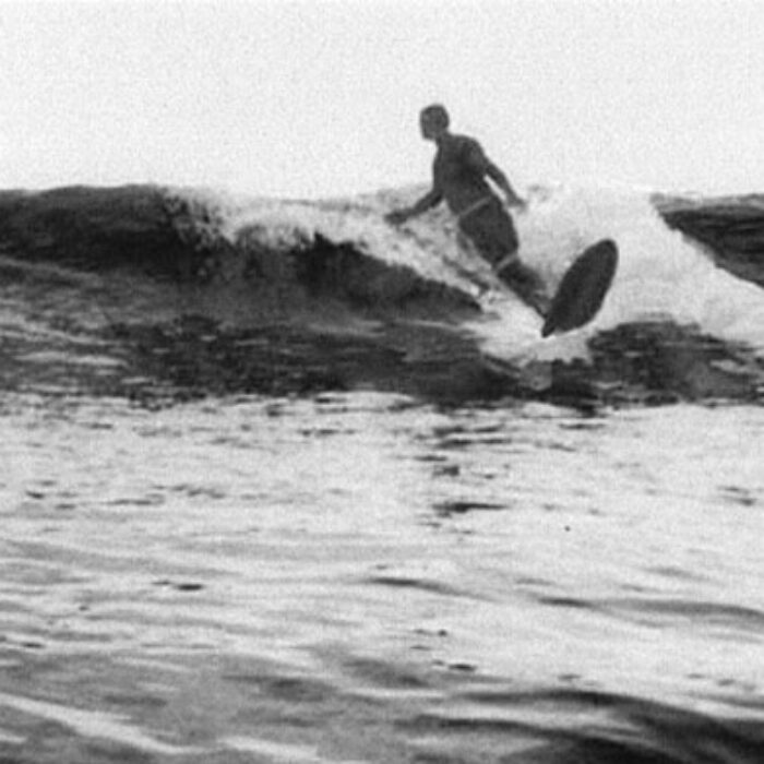 Johnny surfing at Marine Street, Manhattan Beach, circa 1955.