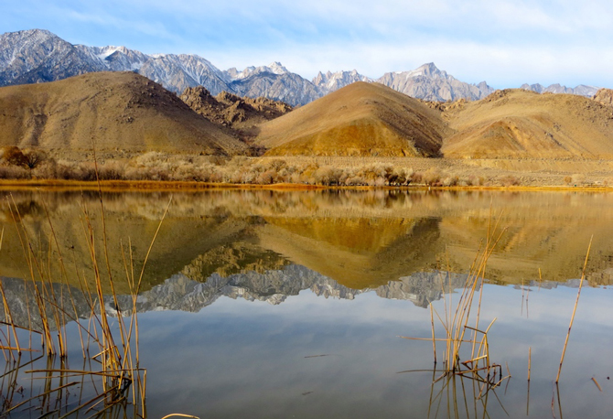 The Southern Sierra is in even worse shape with the lower 48’s highest peak, Mt. Whitney (far right) almost barren of snow. Photo: Nate Deschenes