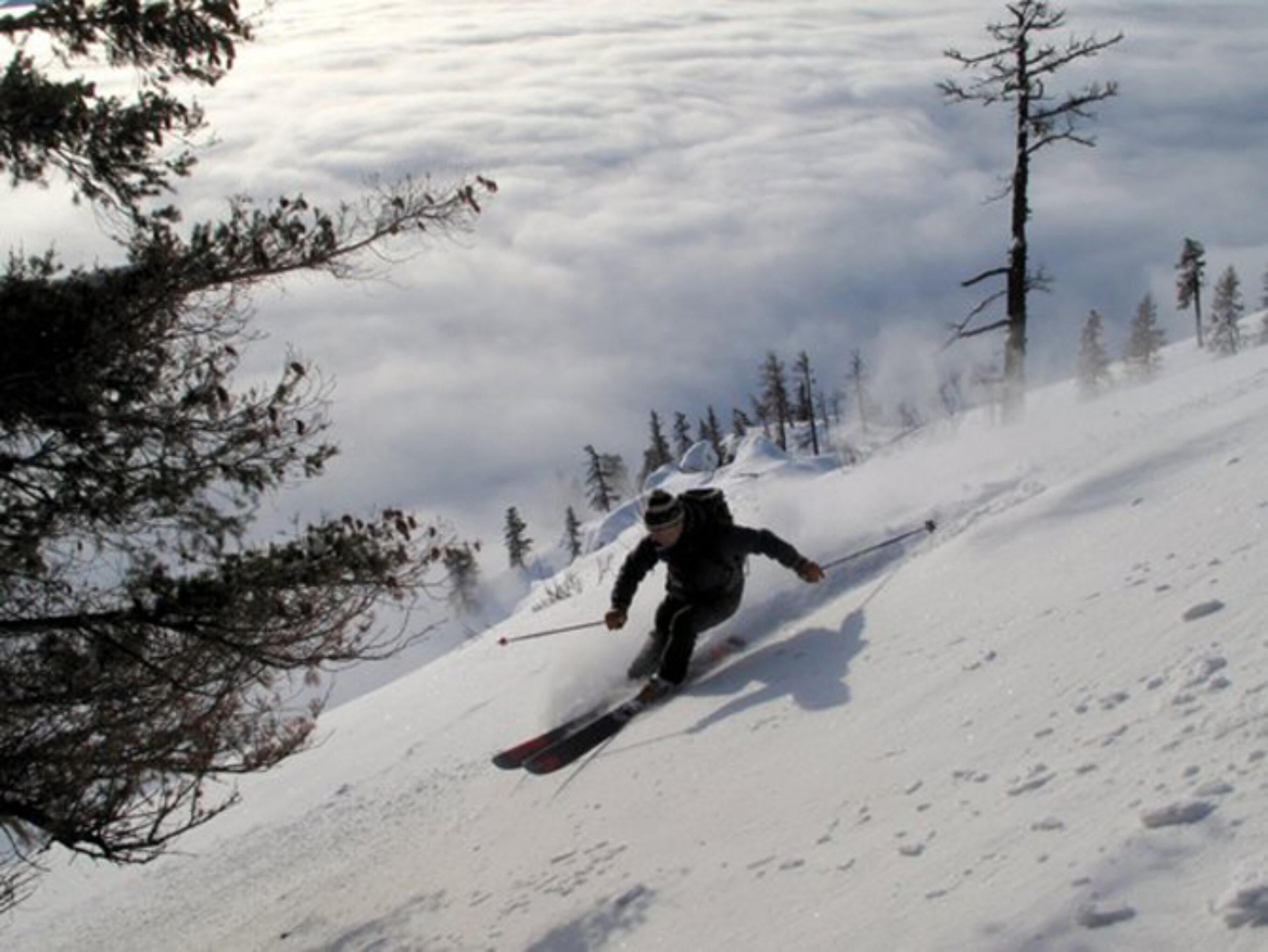 A skier manages to stay on top, or at least near the top, of a breakable crust layer on Twin Peaks in Washington State. Photo: Andy Dappen
