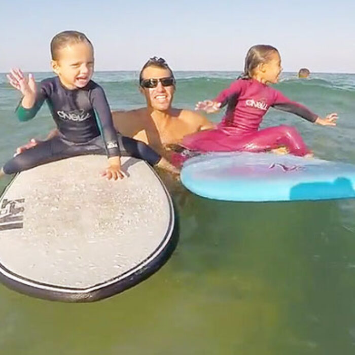 For me, this video means gratitude–to share the stoke with a good friend and our kids learning to surf together.