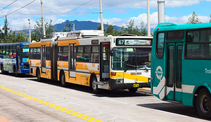 Local public transportation system outside the Quitumbe Terminal Terrestre (long-distance bus terminal) in Quito, Ecuador. Photo: Shutterstock.com