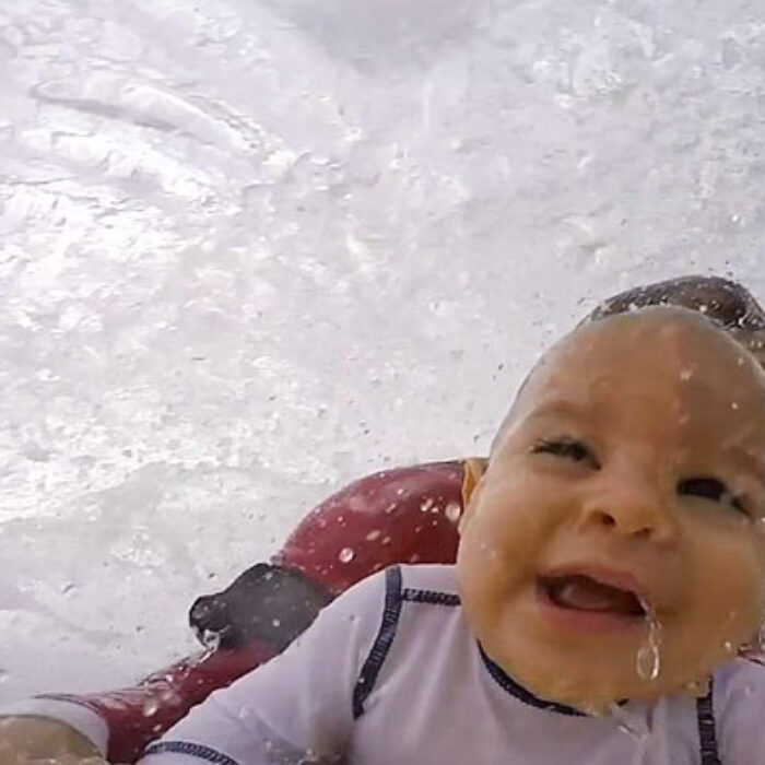 We're not here to judge Tirado, anyway. We're just here to watch a baby getting barreled... and loving it.