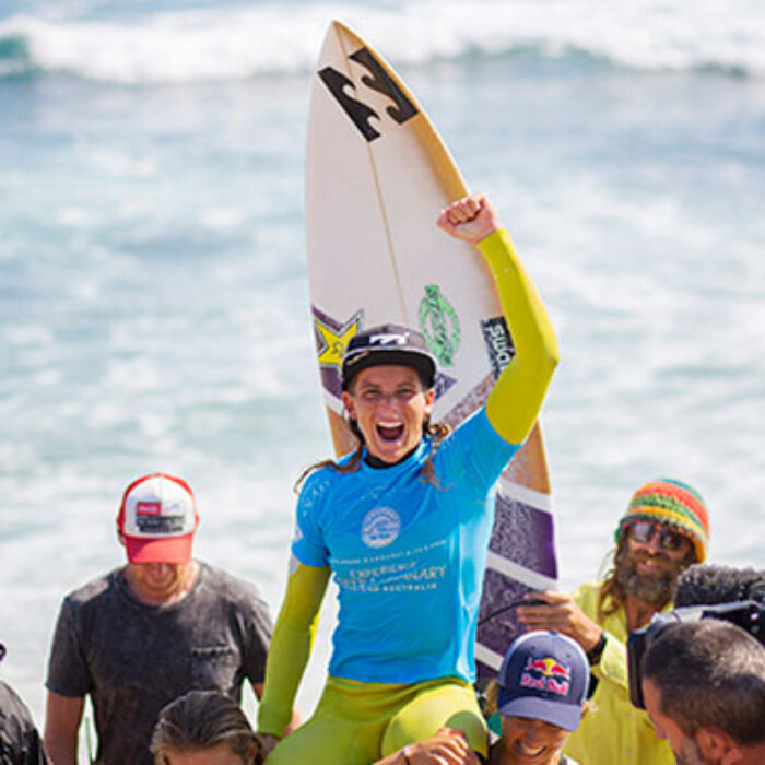 Courtney Conlogue (USA) claims victory at the Drug Aware Margaret River Pro. Image: WSL / Kirstin