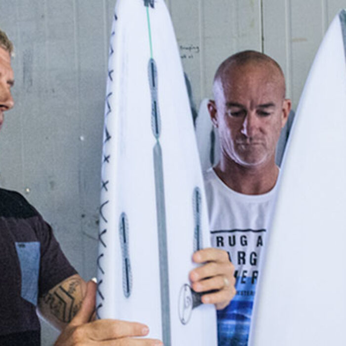 Mick Fanning and Darren Handley talking shop. Photo: DHDSurf.com