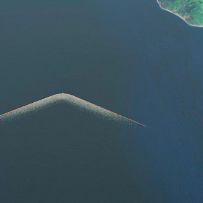 A bird's eye view of what the 100km technology may eventually look like. Photo: The Ocean Cleanup