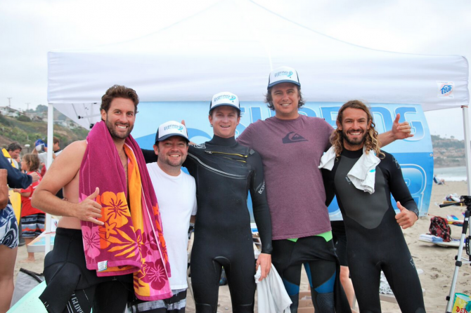 Alex Grey and Reef McCintosh with the crew at the 2013 Surfing4aCure relay.