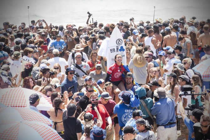 Johanne Defay is happy. Super happy. Photo: WSL/Sean Rowland