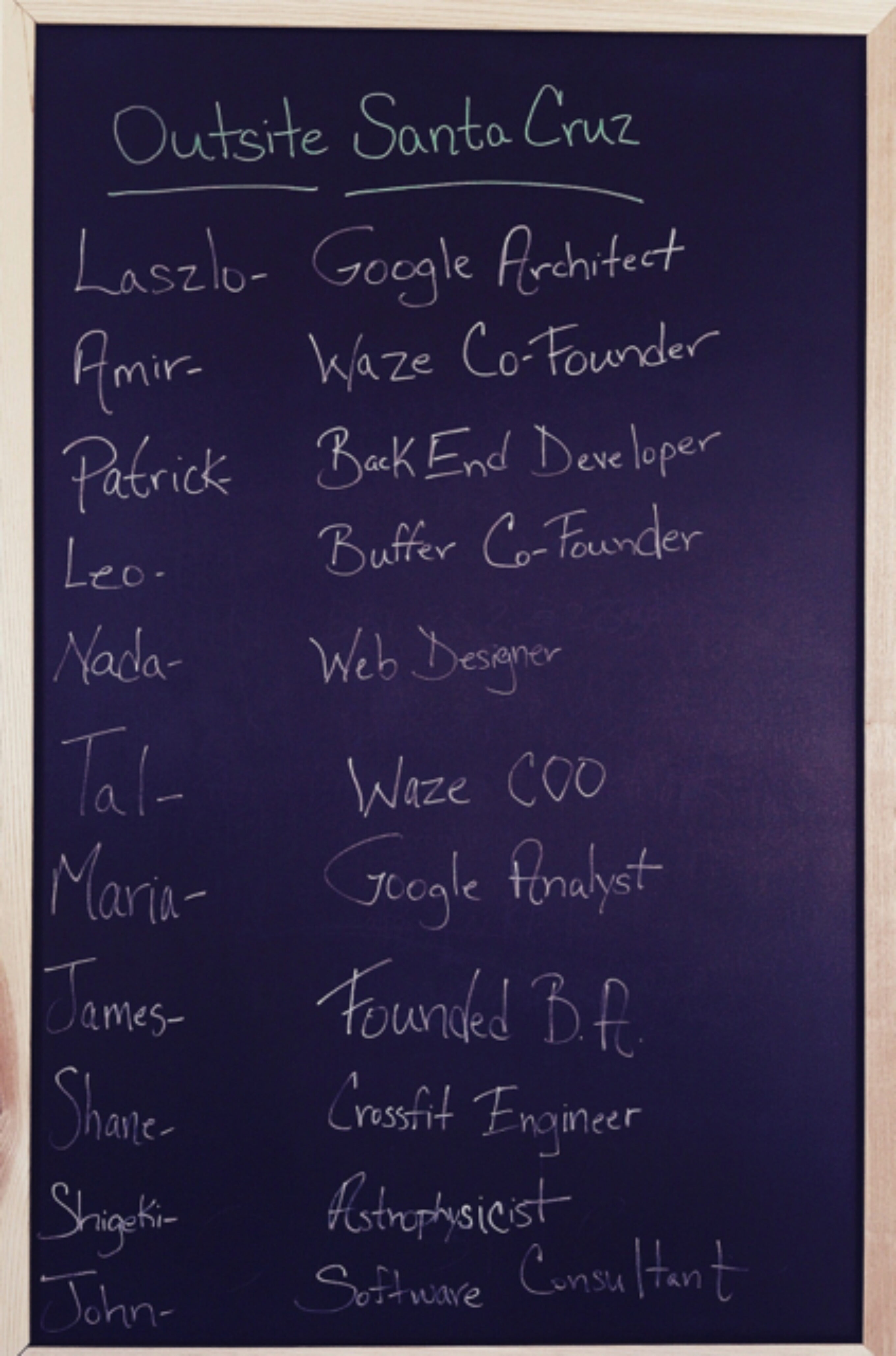 Who stays at Outsite? Guest names and what they do are shared to encourage collaboration.