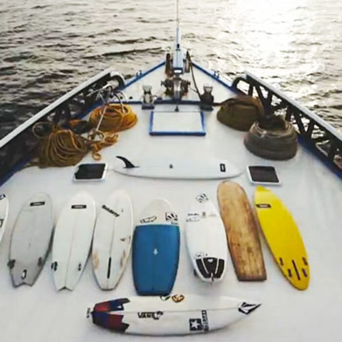 A mini simmons, and alaia, a couple of twinnies, and a whole lot more. And of course, he got barreled on pretty much all of them.