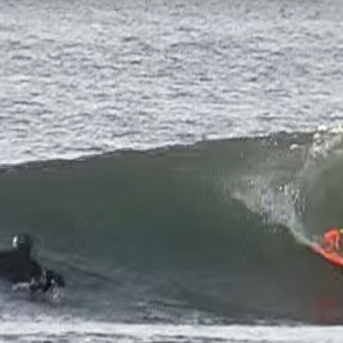 This little goofy-footer absolutely rips, much to the chagrin of the dude in the strap-on hood. How's that floater at 1:04?!