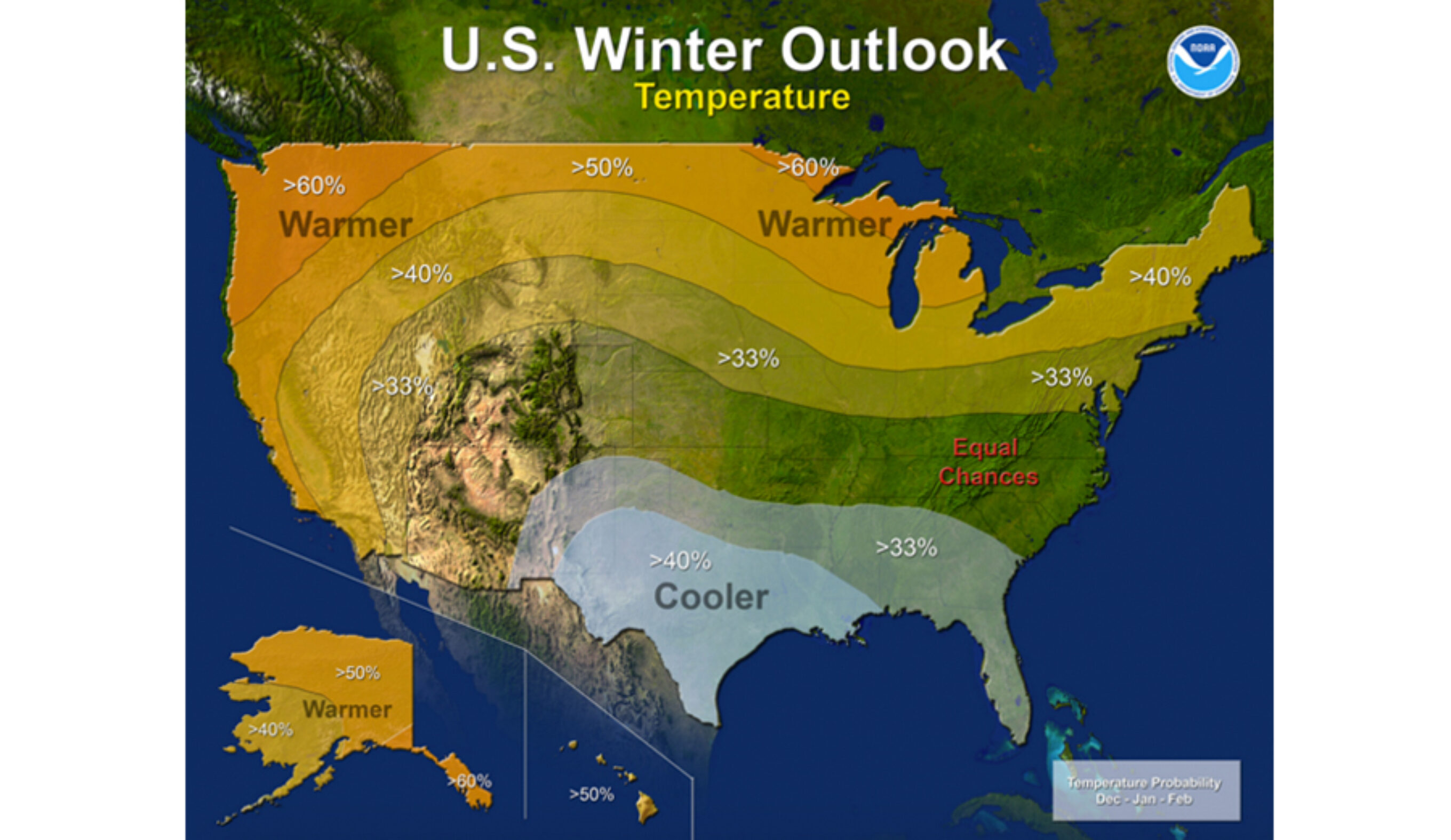 According to the National Oceanic and Atmospheric Administration, the hot weather will continue into the winter. But we'll also experience heavy rains, too. Photo: NOAA 