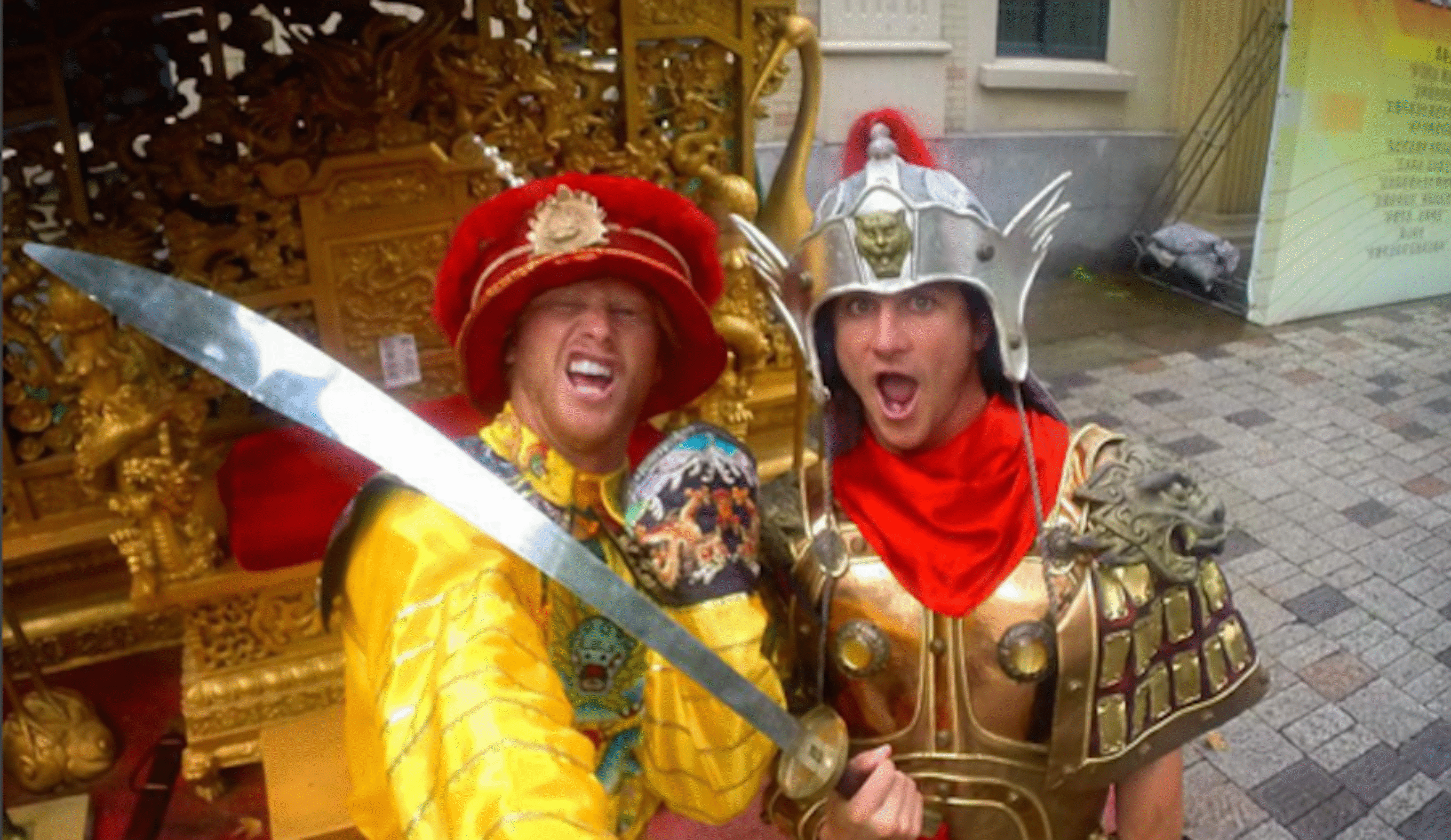 Alex and Cheyne Magnusson adapt to the local culture during their recent stay in China. Photo: @RedTide83