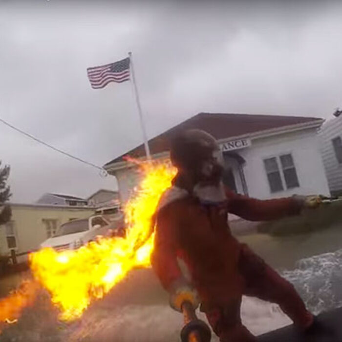 The fellas over at Nub TV took advantage of Hurricane Joaquin's flooding to get dragged behind a truck with a flaming cape... and it makes complete sense.
