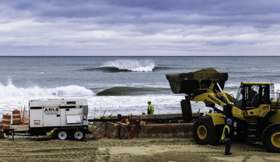 "A sad day indeed..." The U.S. Army Corps of Engineers prepares to replace the Montauk sand dunes with 1.7 tons of sandbags stretching more than half a mile. Photo: @letstaukgrams