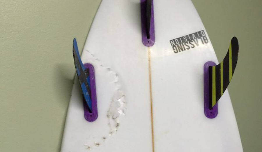 Morgan's mauled board seen here. Photo: ABC News / Eloise Farrow-Smith