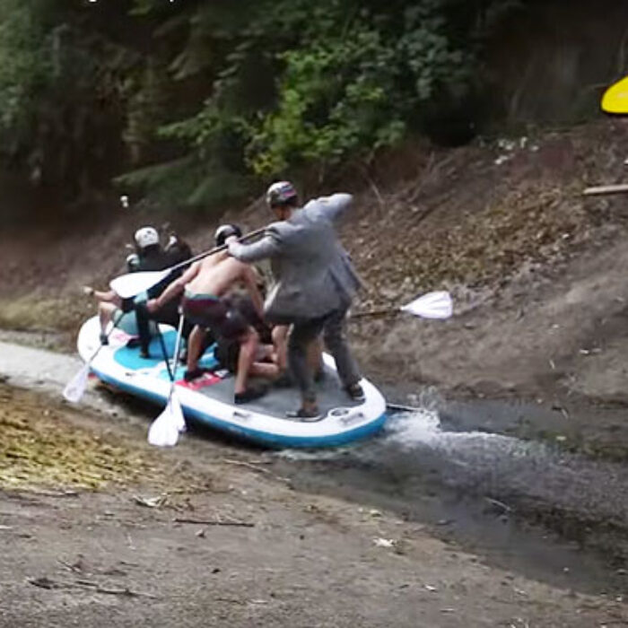 A supsquatch is a huge inflatable raft that resembles an elf's shoe, and there isn't a whole lot of control–you just paddle your ass off and hope you don't eat shit.