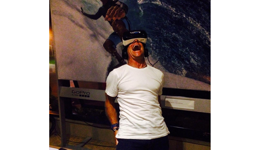 Tom Carroll getting spit out of a virtual reality screamer. Photo: @Tracksmag