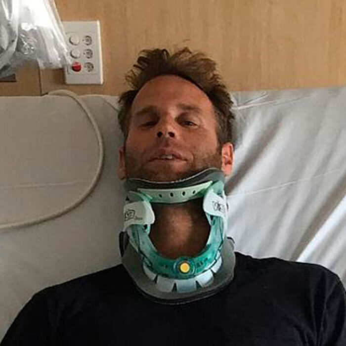 Berg in the hospital after breaking his neck. Photo: GCB